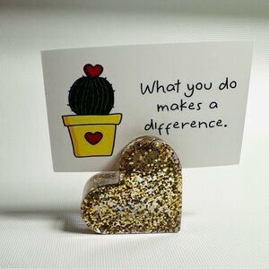 Hand Crafted Resin Gold Glitter Heart Card Holder